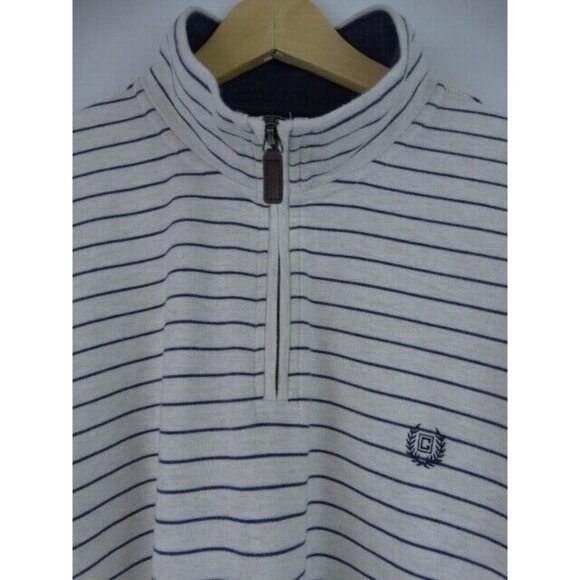 Chaps Men's Shirt Ivory Blue Striped Size XXL Heavy Long Sleeve 1/4 Zip Top - Picture 5 of 6